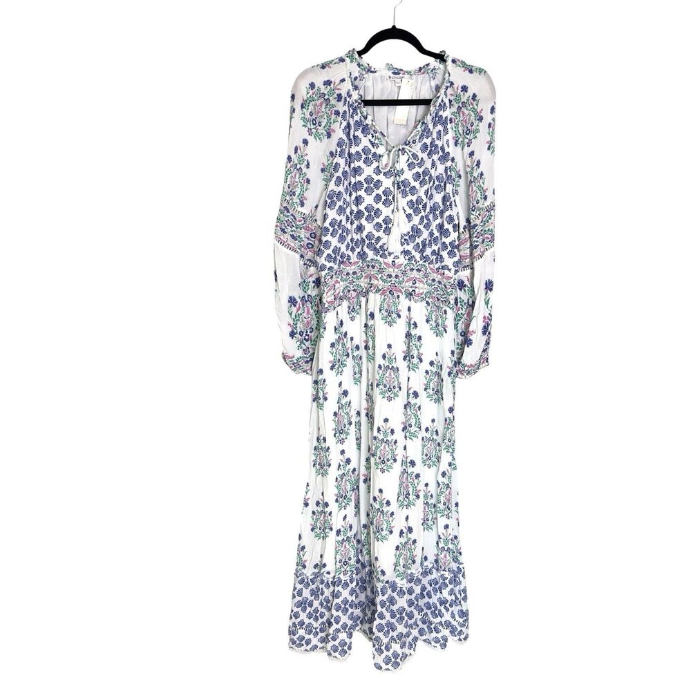 Chicos Ikat Blouson Gauzy Floral Mix Print Boho Maxi Dress Size 3 US Size 16 NWT - Picture 4 of 8